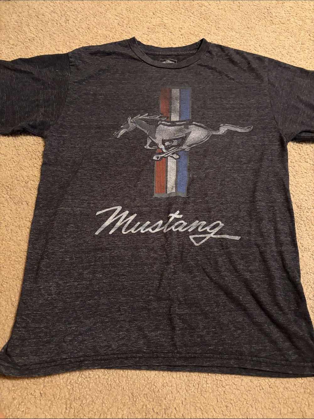 Ford Men's Charcoal Mustang Graphic Tee with Red & Blue Stripe